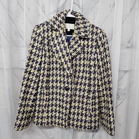 Etcetera Blue Multicolor Tweed Herringbone Single Breasted Blazer Size 4 - Picture 9 of 13